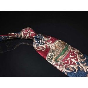 Tabasco Sauce 100% Silk Tie Burgundy Navy Logo Motif Mens Necktie Wide USA